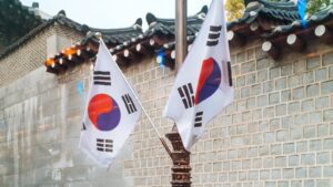 韓國 南韓 two Korea National flags