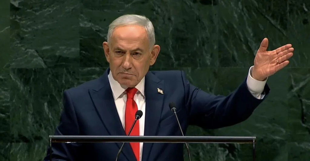以色列總理納坦雅胡（Benjamin Netanyahu）週四（9月24日）在聯合國大會發表演說。
